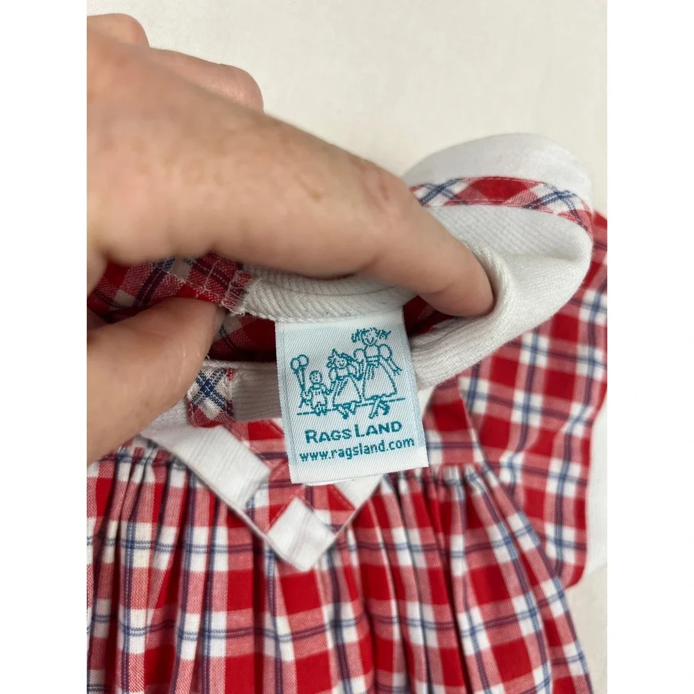 Rags Land Girls Red White Blue Plaid Peter Pan Collar Cotton Dress Size 6 USA
